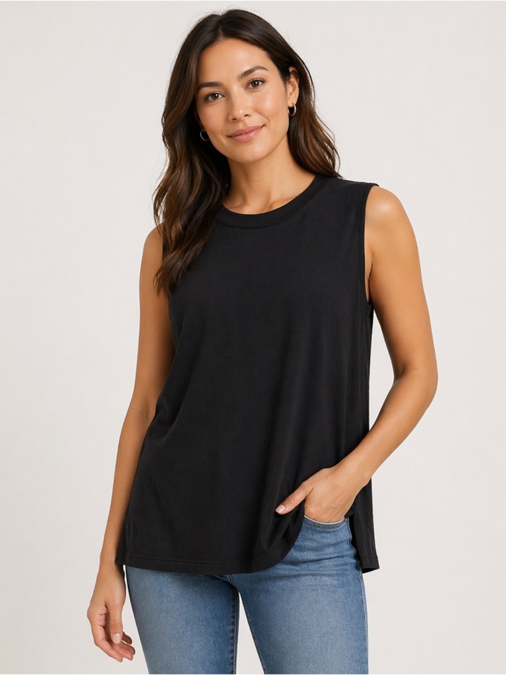 Women’s Black Sleeveless Tank Top — Classic Crew Neck